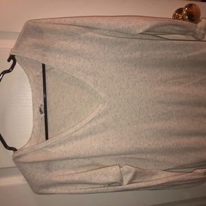 Beige/white V neck long sleeve shirt